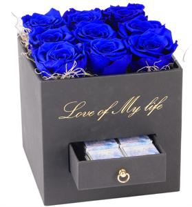 Love Of My Life Serisi 9'lu Parlement Mavi Solmayan Gül Tasarım ve Çikolata