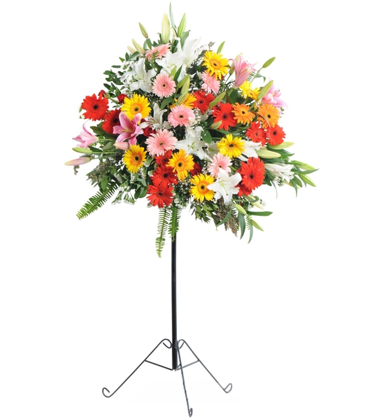 Renkli Mevsim Çiçeklerinden Ferforje Aranjman Düğün Nikah Açılış Çiçeği