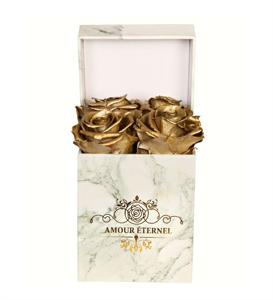 Küçük Boy Mermer Tasarım Kutu Solmayan Güller- Gold