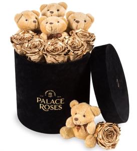 Kadife Siyah Kutuda Solmayan Gül ve Ayıcıkla